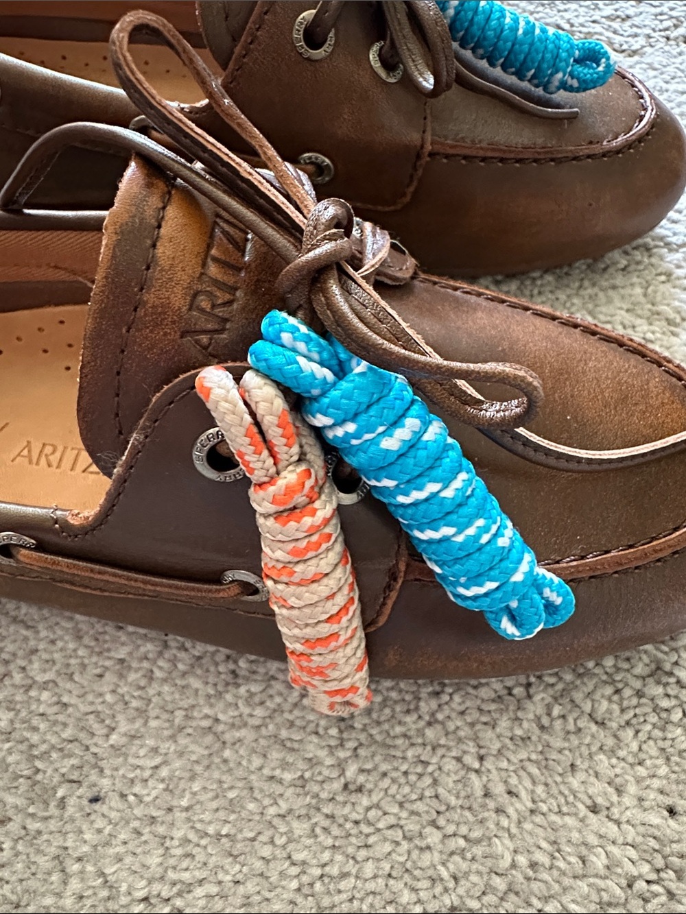 Aritzia Sperry Collab Brown Boat Shoes with Colorful Rope Accents - Picture 3 of 5